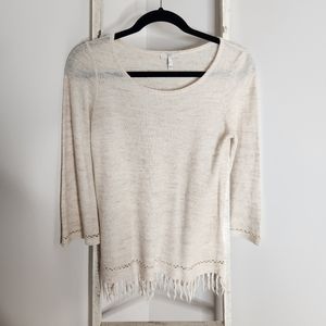 Joie Sweater womens XS wool linen blend fringe